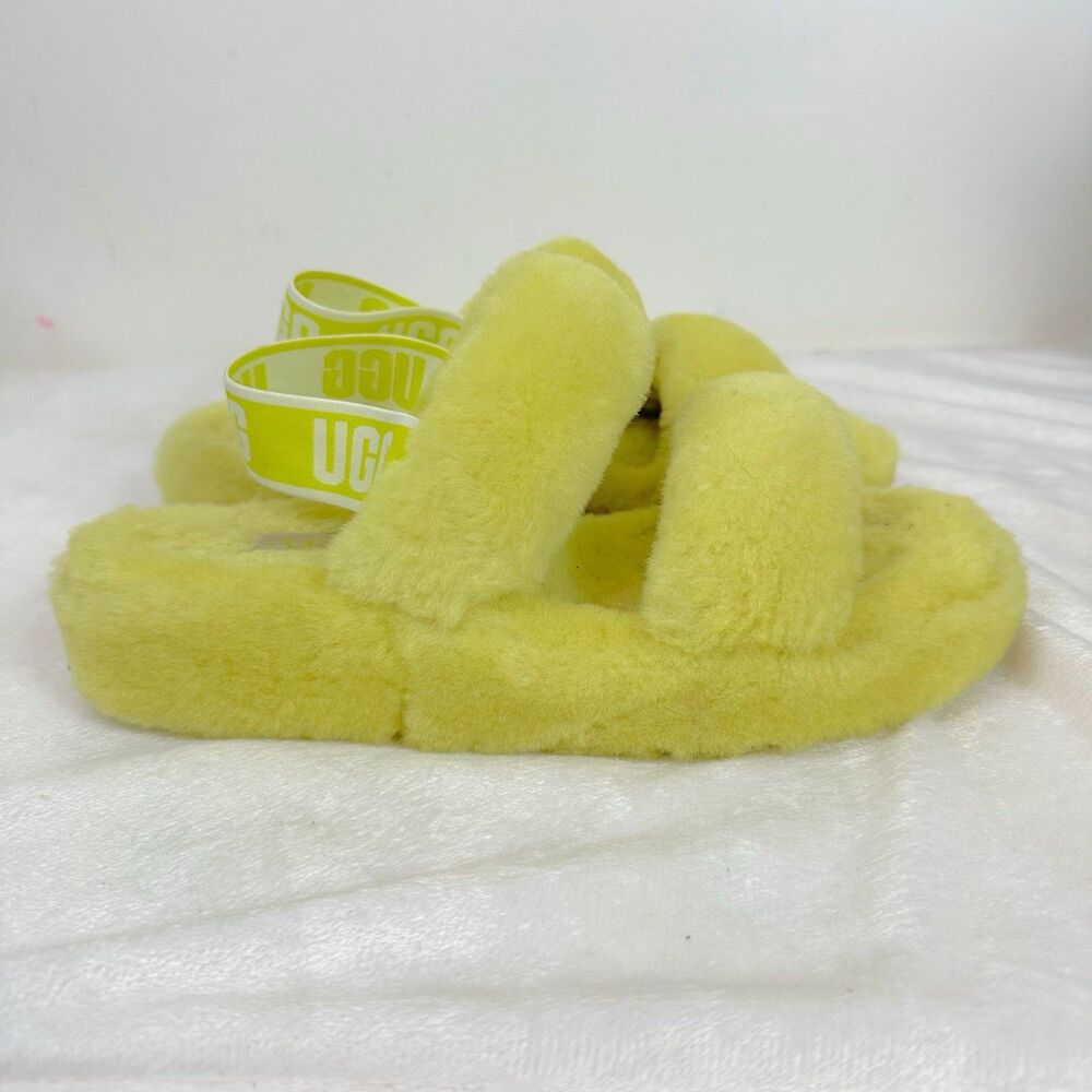 UGG Oh Yeah Slide Slipper Slingback Green Yellow Sz 8 Platform Shearling Sandals